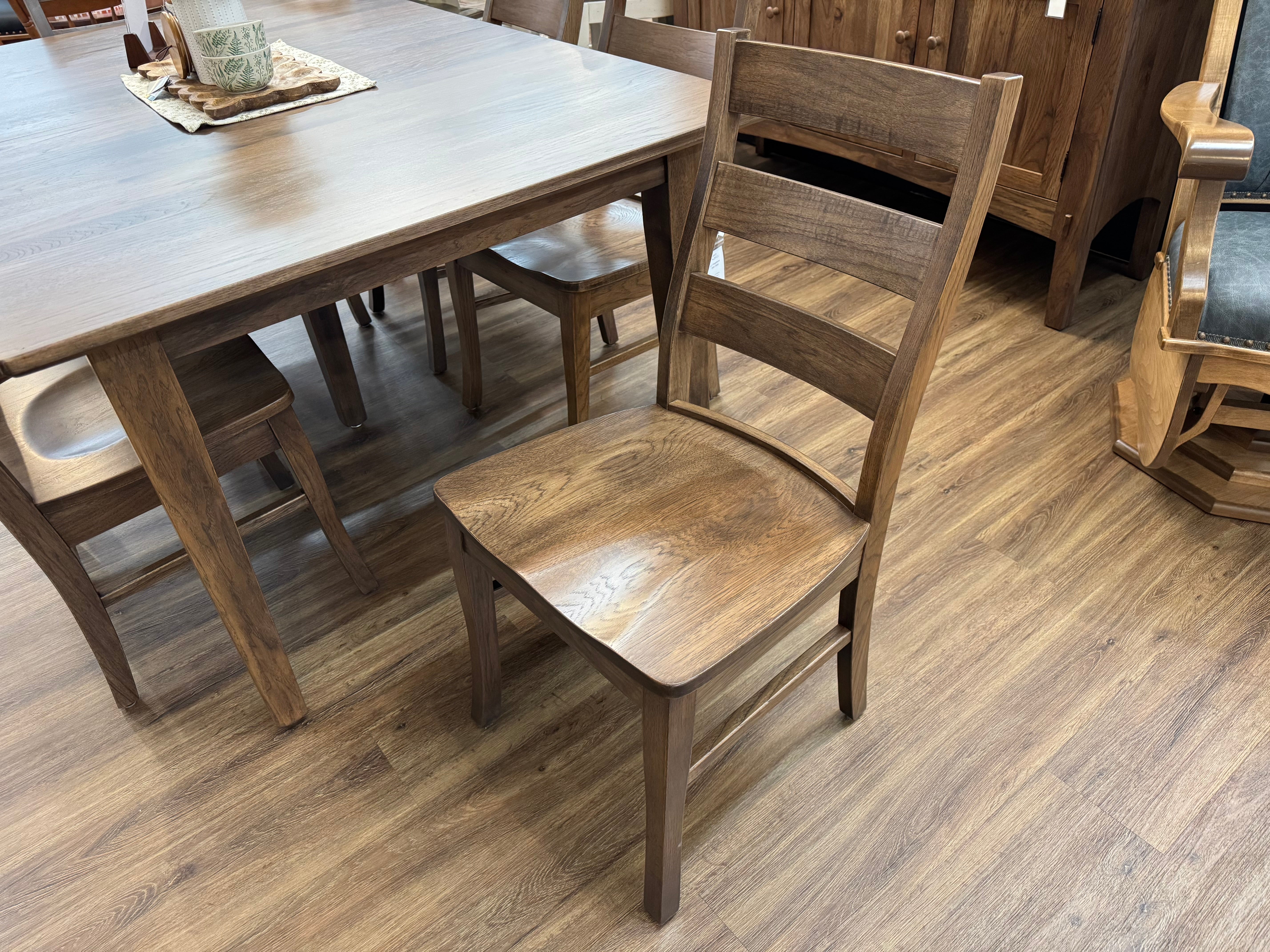 Amish made Portland dining table in rustic hickory, with six matching chairs - handcrafted furniture near Lancaster Pennsylvania