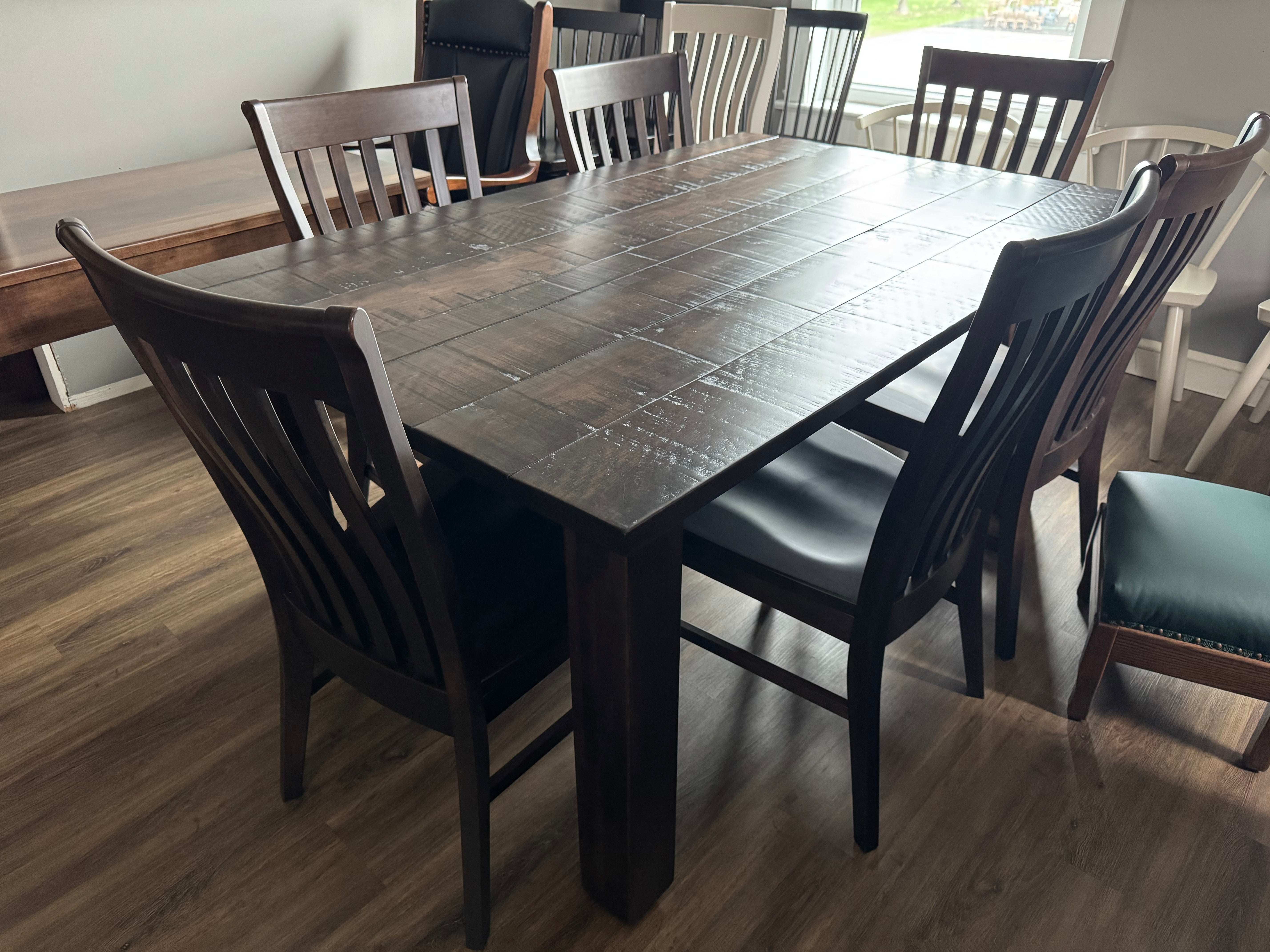 Amish made dining table in solid maple wood with six matching chairs - handcrafted furniture near Lancaster County, Pennsylvania