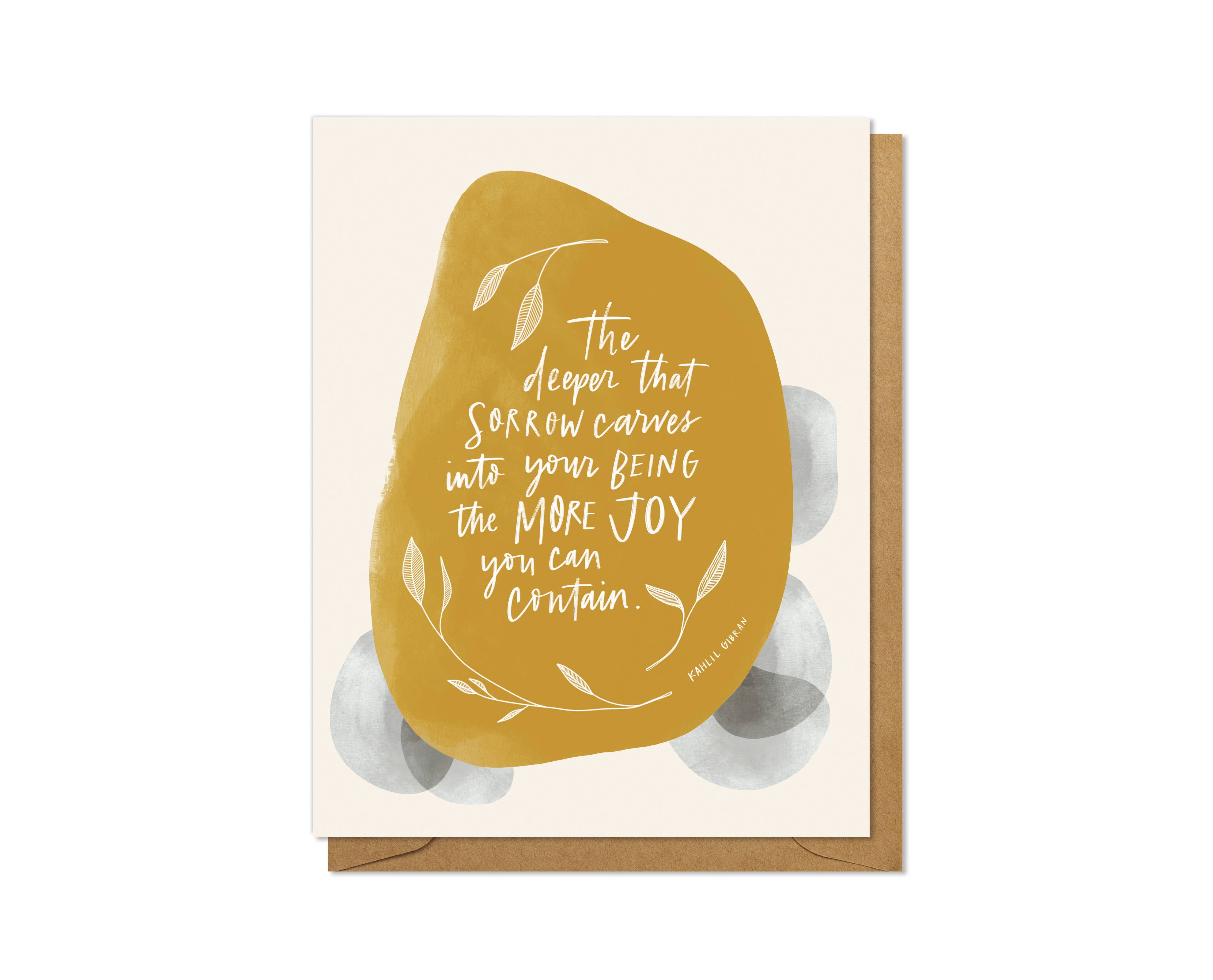 Deeper Joy Kahlil Gibran Quote, Hand-lettered Sympathy Card