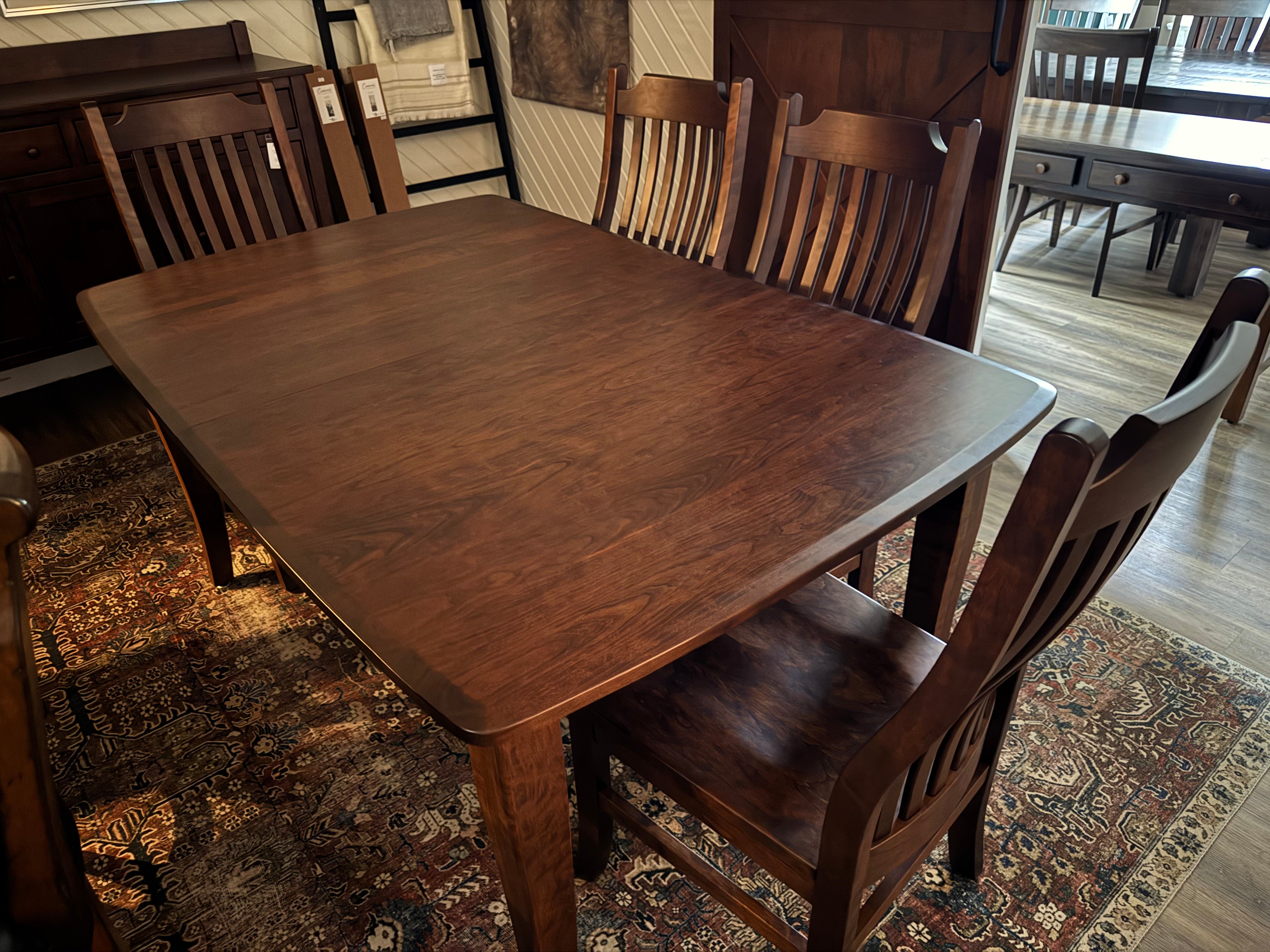 Lancaster handcrafted dining table in solid cherry wood with six matching chairs - Amish furniture