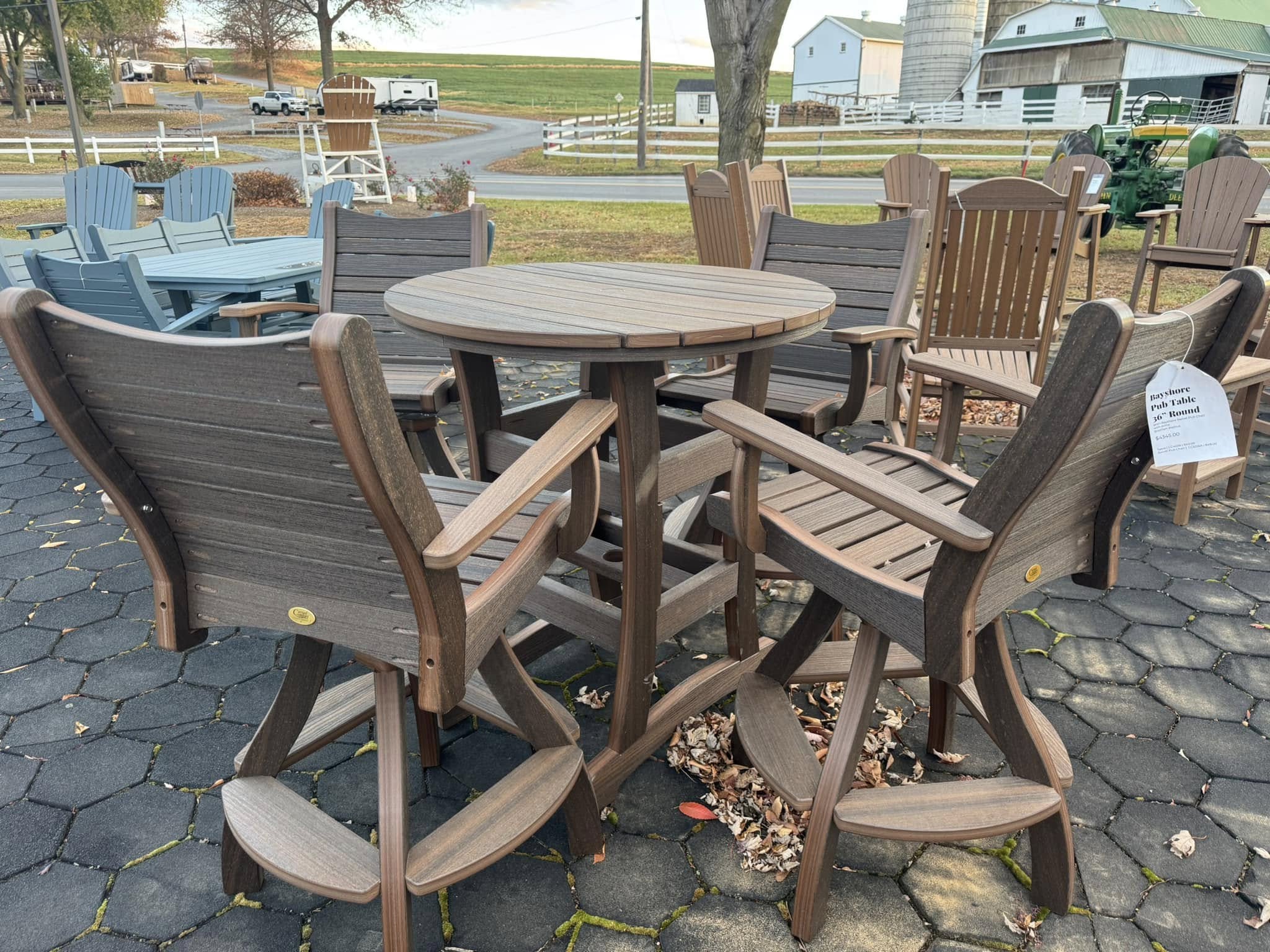 Bayshore outdoor round pub table with four matching swivel chairs - outdoor patio furniture 