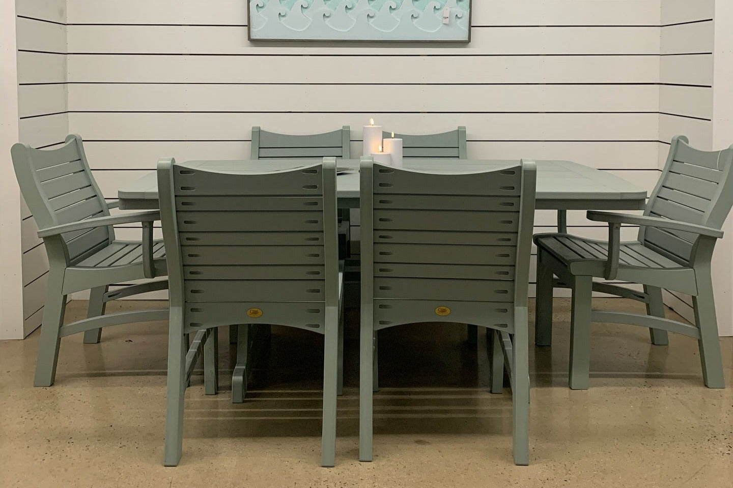 Amish made Bayshore patio dining table with six matching chairs - quality outdoor poly furniture near Lancaster, Pennsylvania