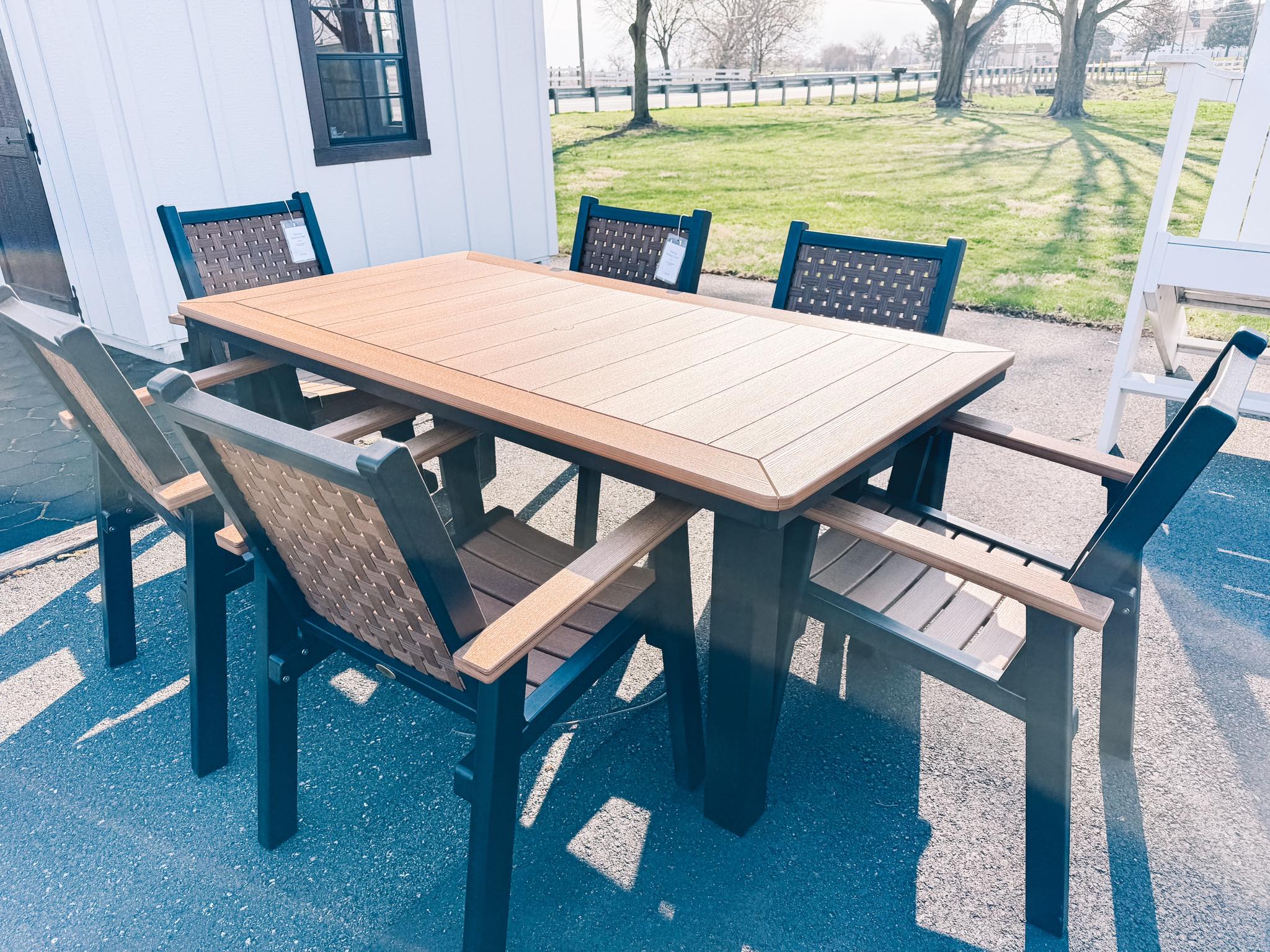 Amish made Marina patio dining table with six matching chairs - quality outdoor furniture