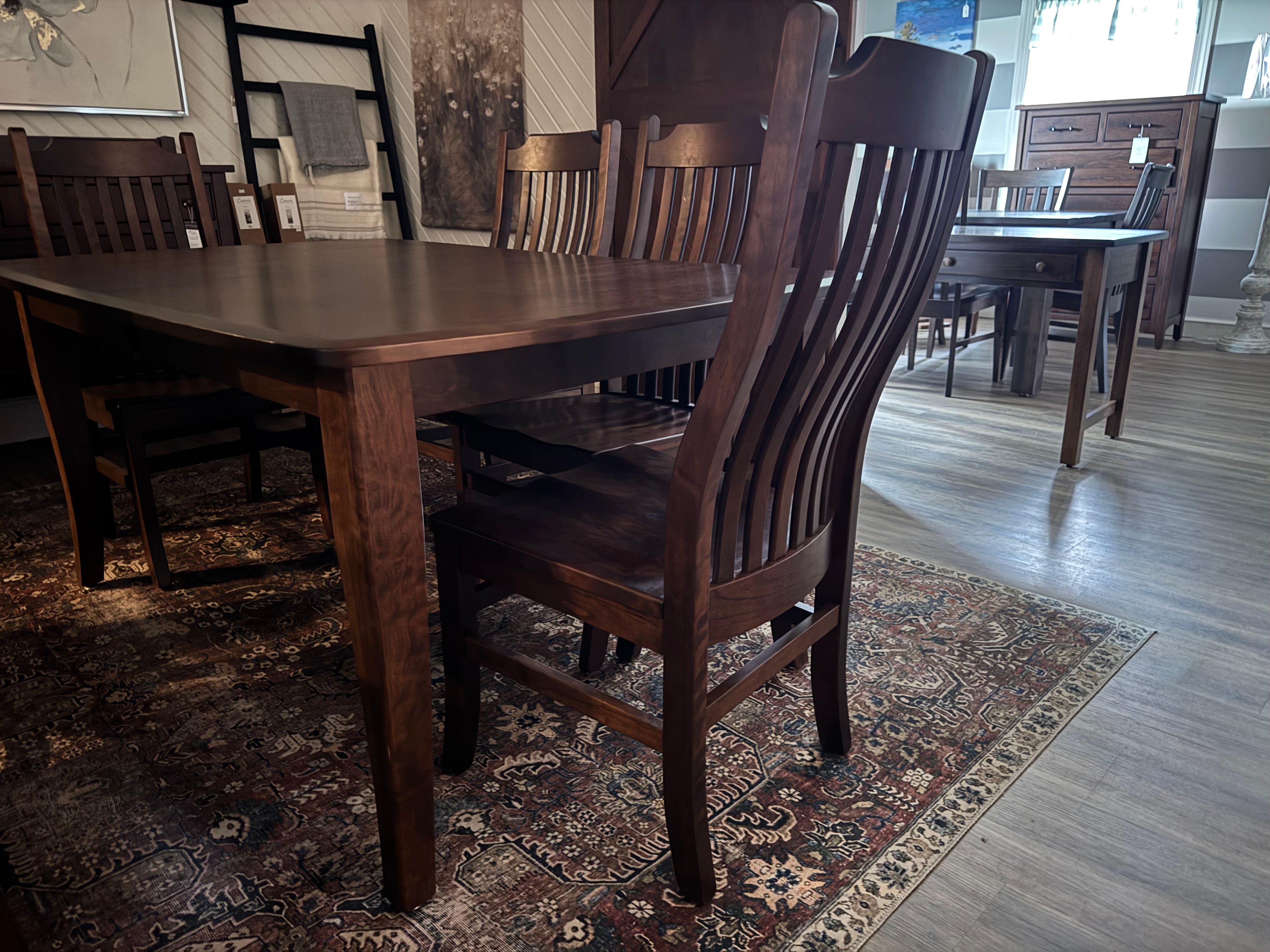 Handcrafted dining table in solid cherry wood with six matching chairs - Amish furniture