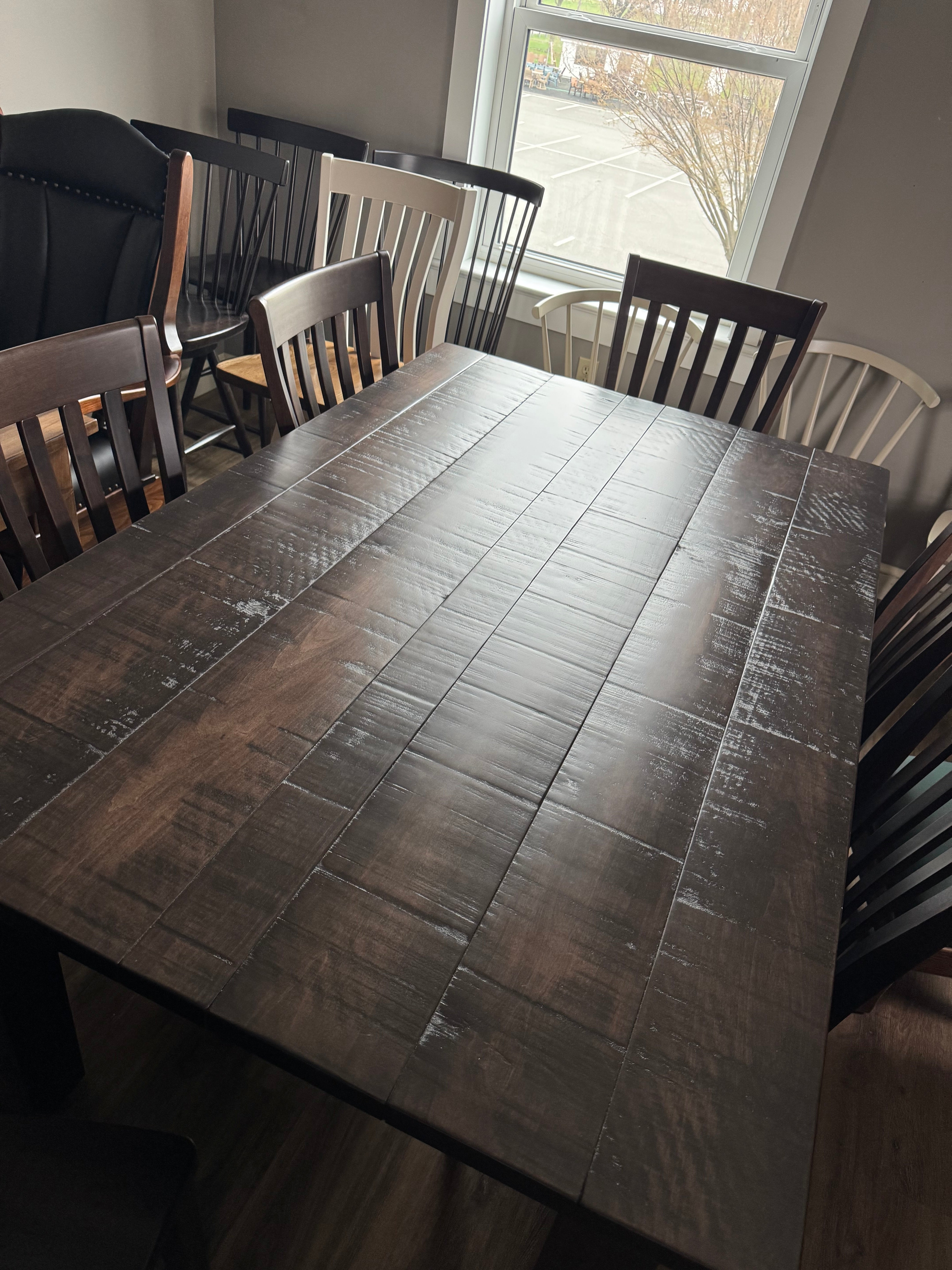 Amish made dining table in solid maple wood with six matching chairs - handcrafted furniture store near Lancaster County