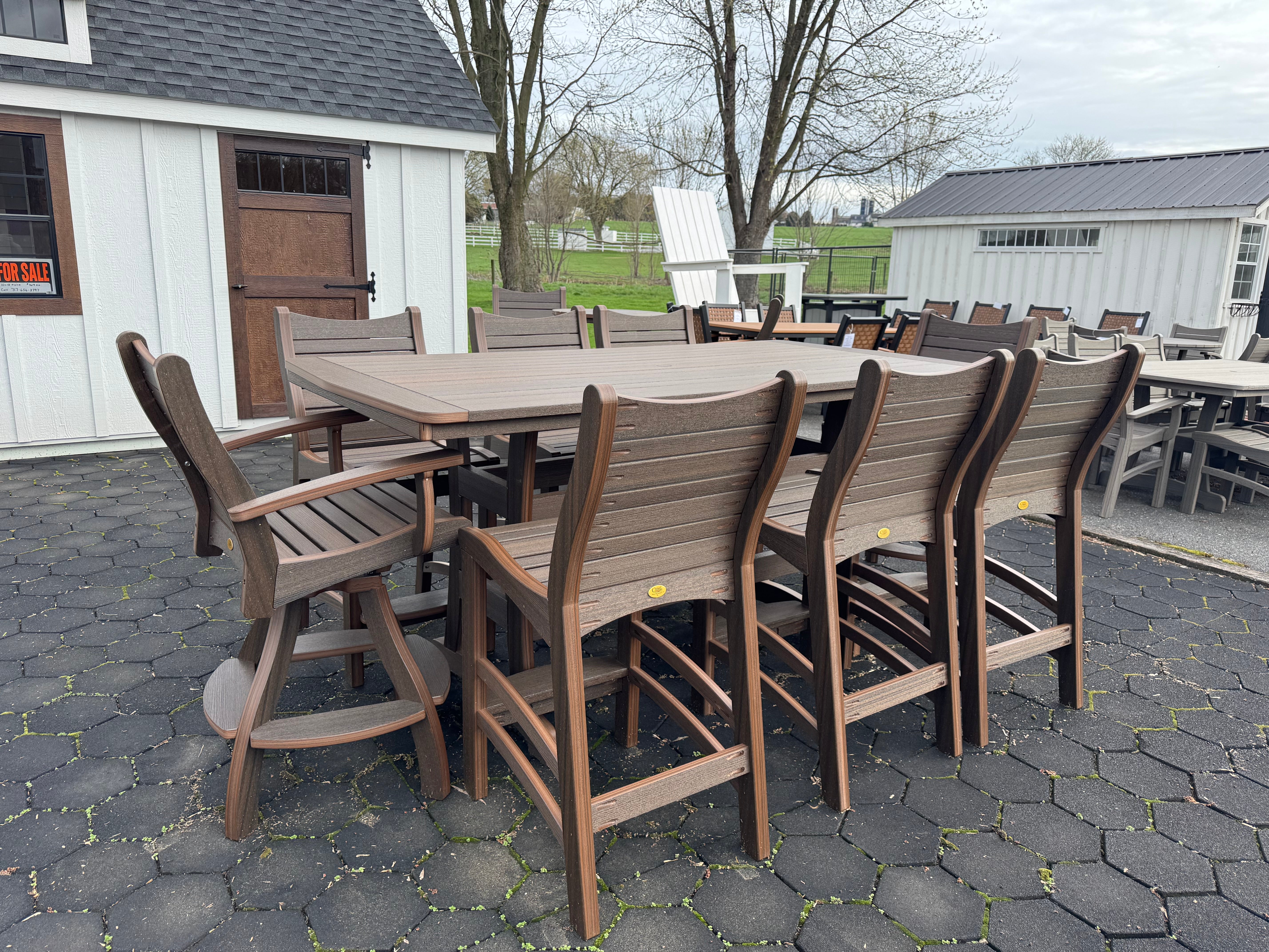Amish made Bayshore pub table with six matching chairs and two swivel chairs - quality outdoor furniture near Lancaster, Pennsylvania