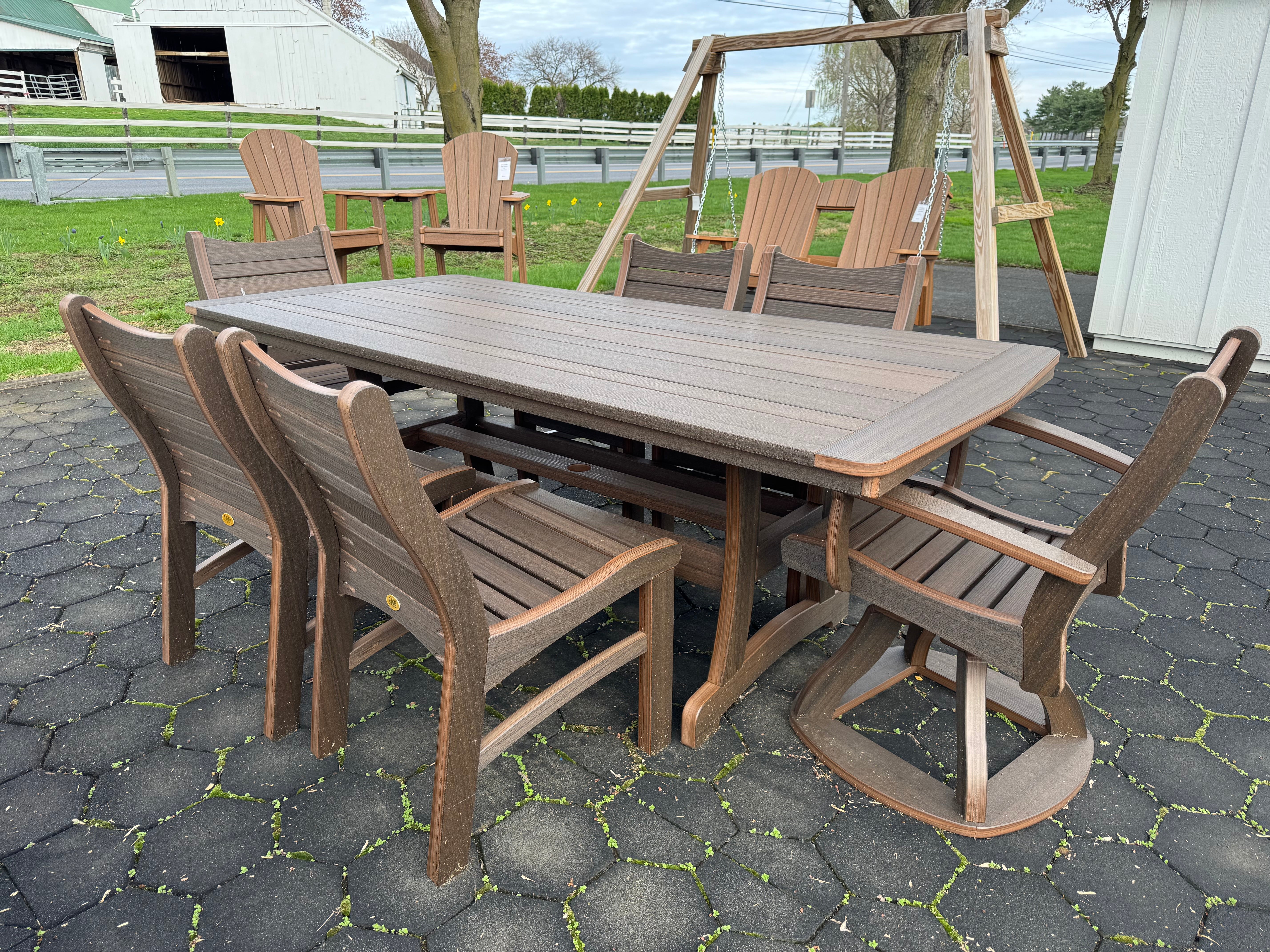 Amish made Bayshore patio dining table with four matching chairs and two swivel chairs - quality outdoor poly furniture near Lancaster, Pennsylvania