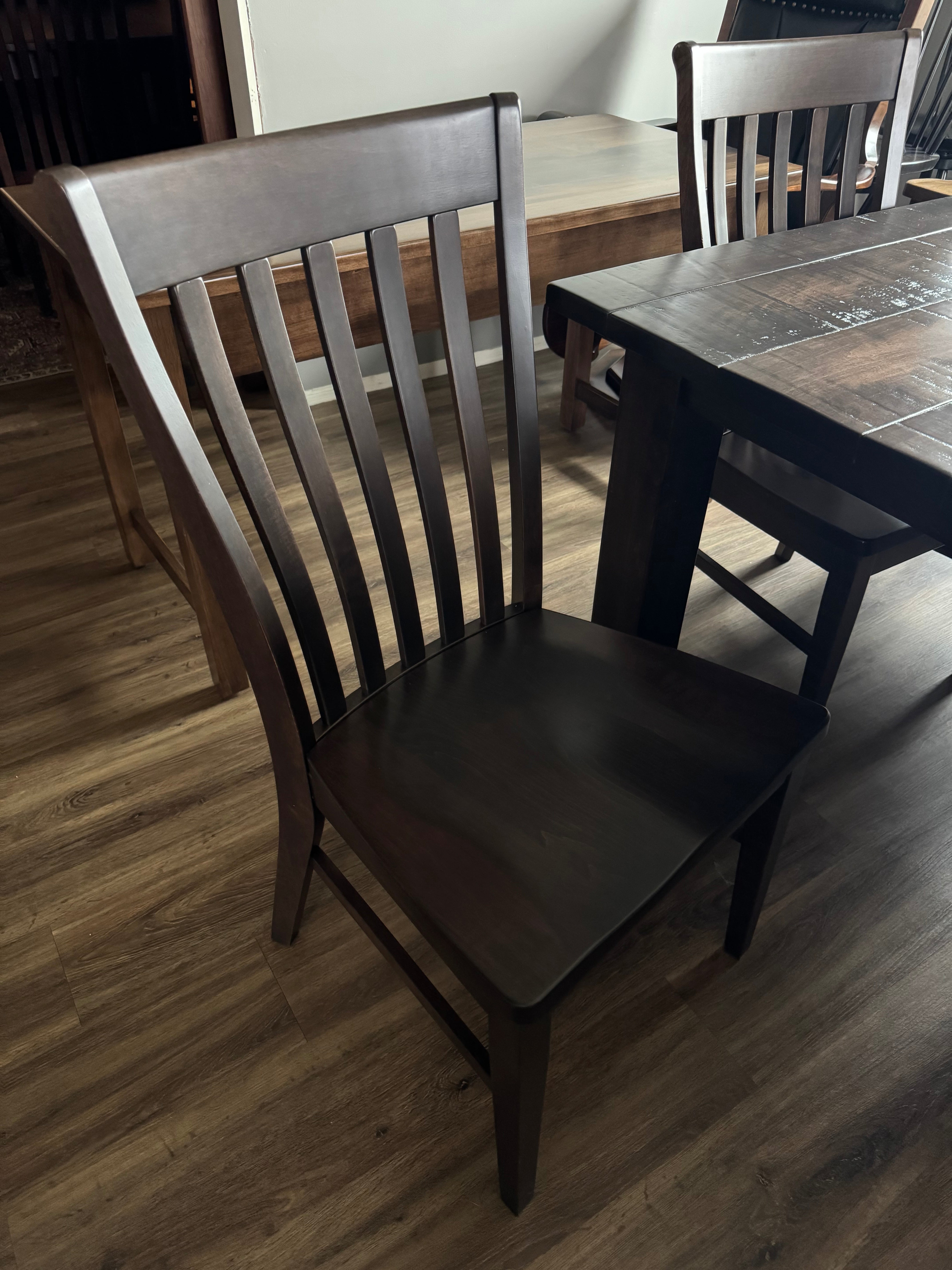 Amish made dining table in solid maple wood with six matching chairs - handcrafted furniture in Lancaster, Pennsylvania