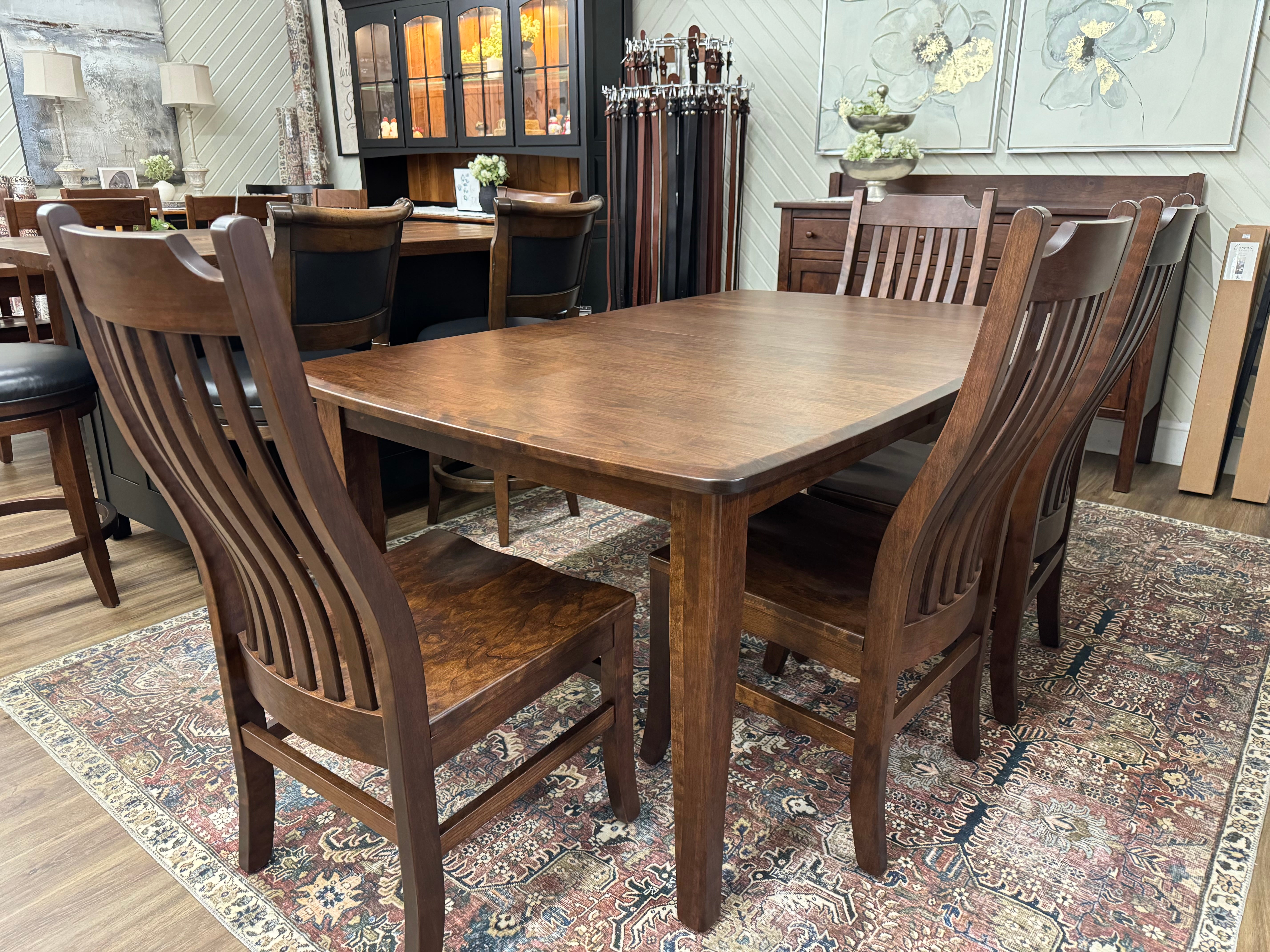 Amish made dining table in solid cherry wood with six matching chairs - handcrafted furniture in Lancaster