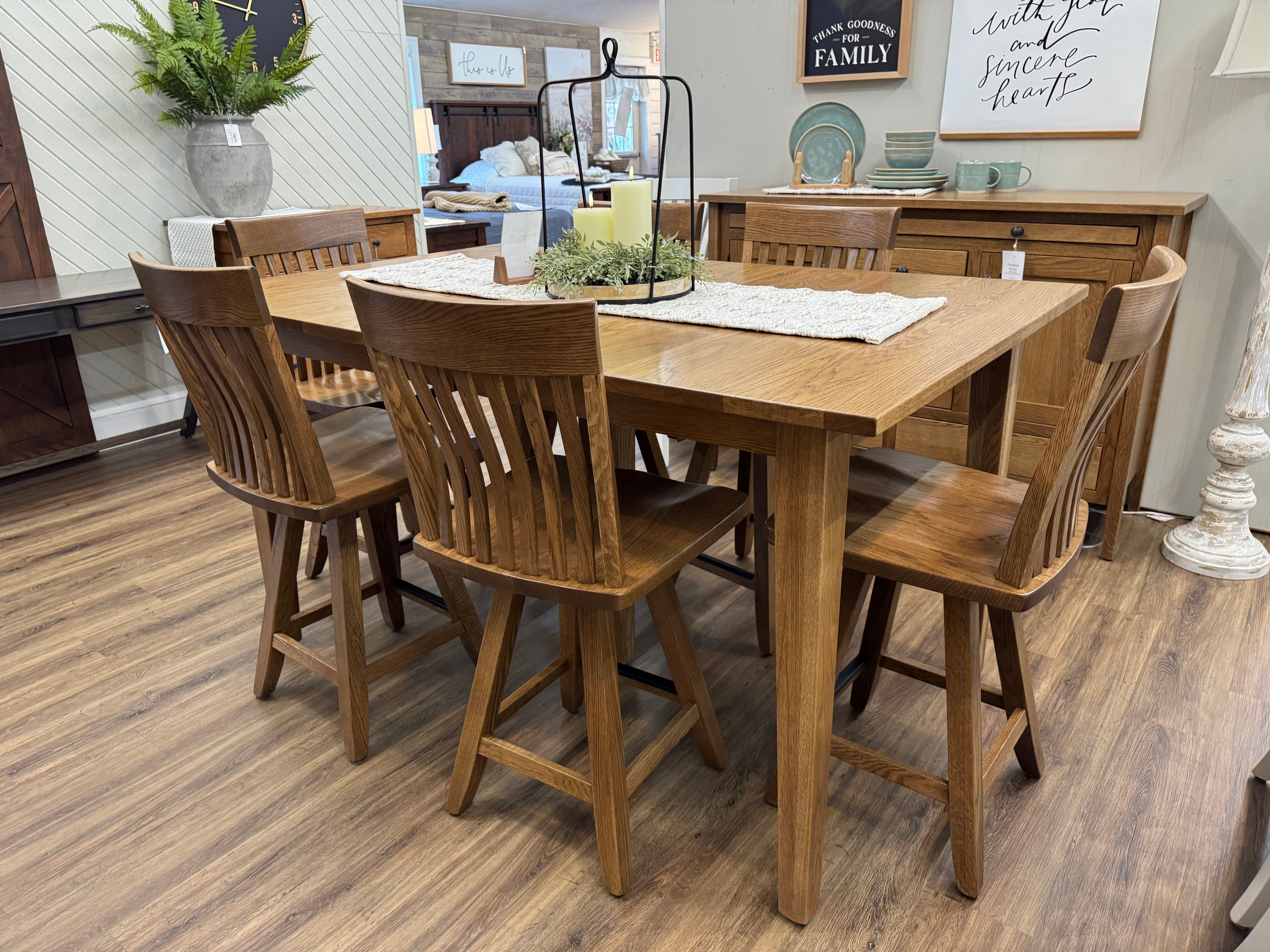 Amish made dining table in solid oak with six matching chairs - handcrafted furniture in Lancaster Pennsylvania
