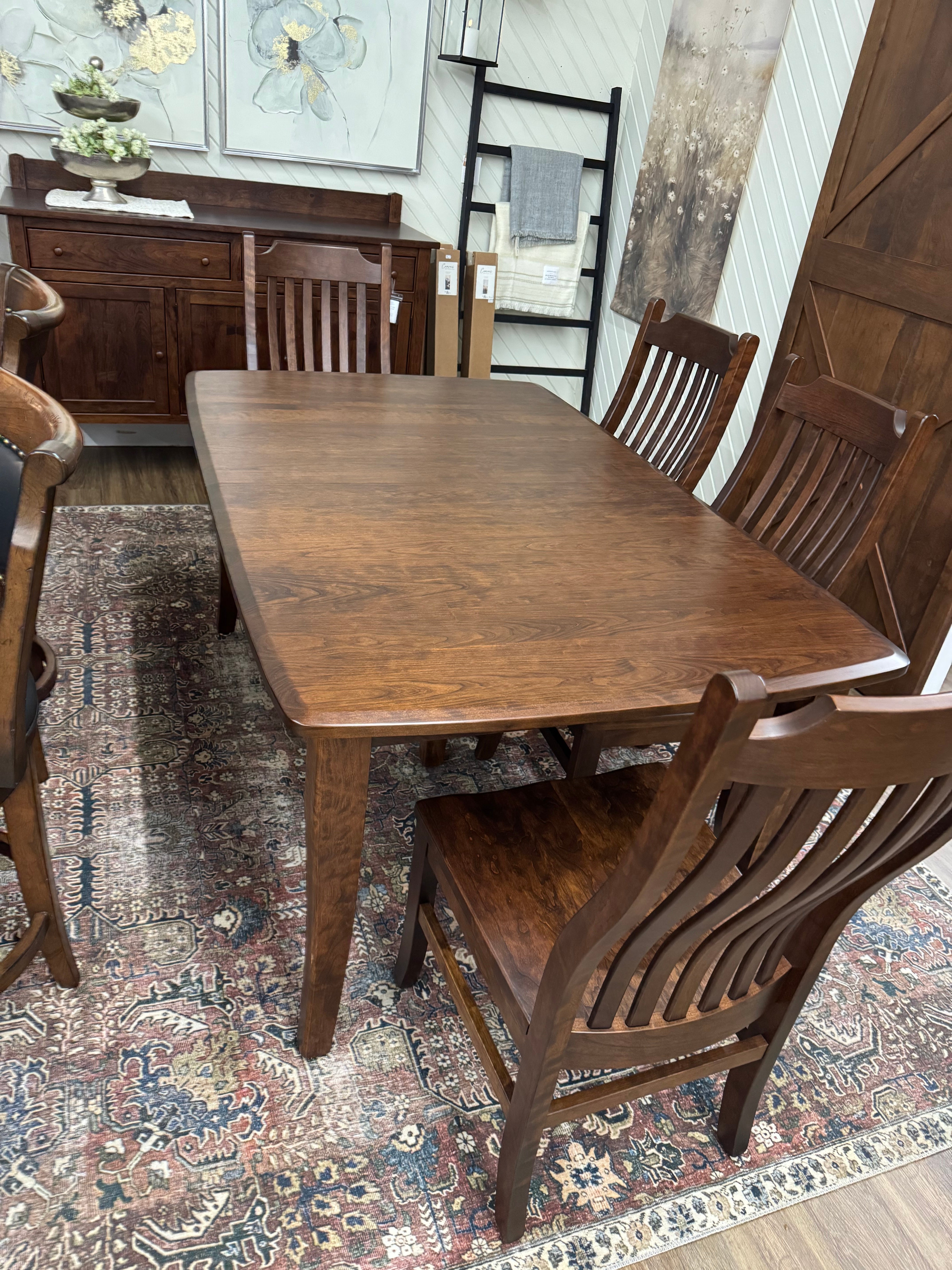 Amish made dining table in solid cherry wood with six matching chairs - handcrafted furniture  near Lancaster