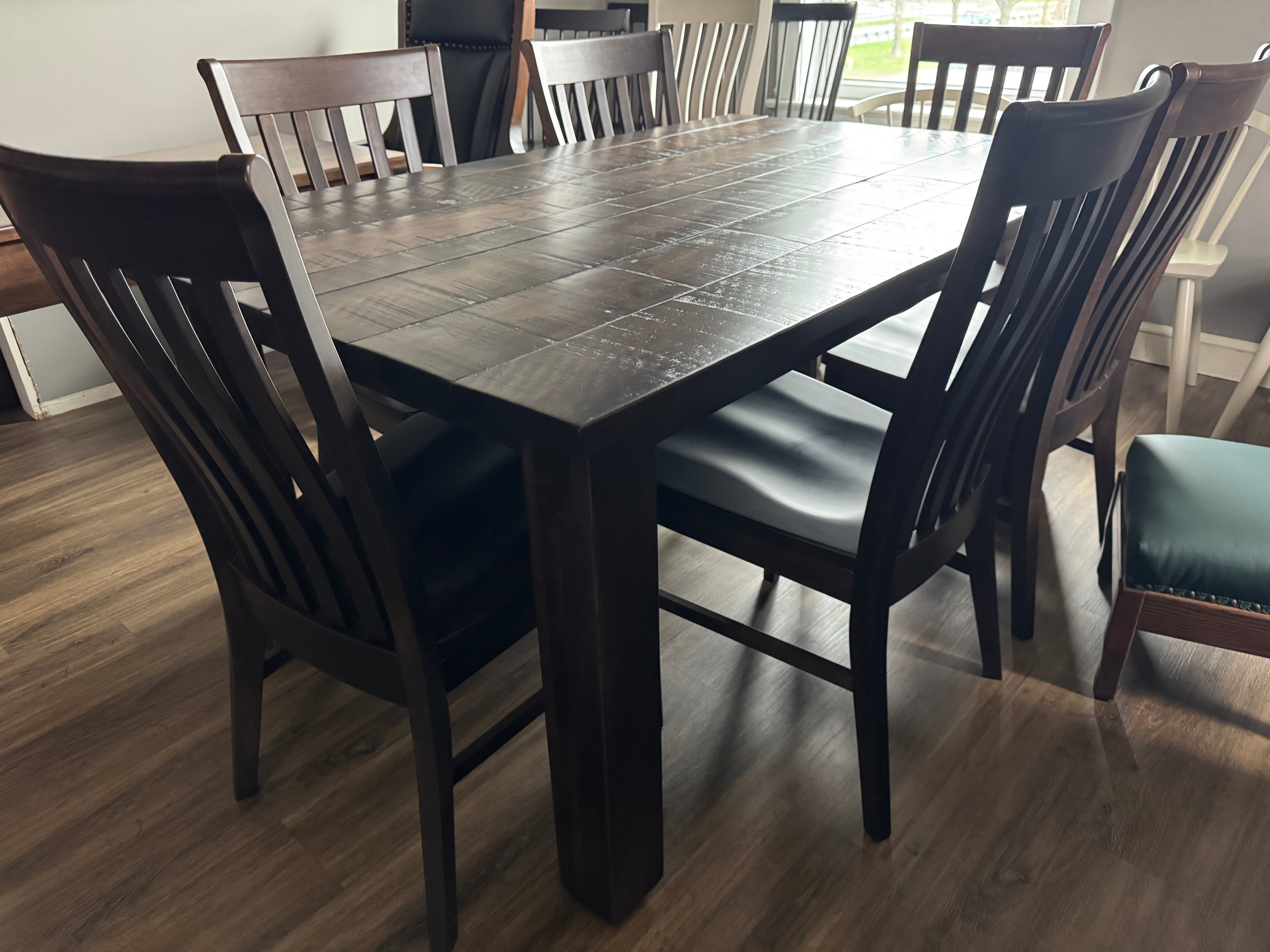 Amish made dining table in solid maple wood with six matching chairs - handcrafted furniture near Lancaster County, Pennsylvania