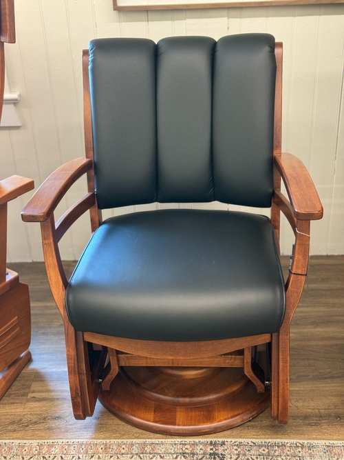 Handcrafted Amish swivel glider, rocker with solid hardwood frame and cushion seat