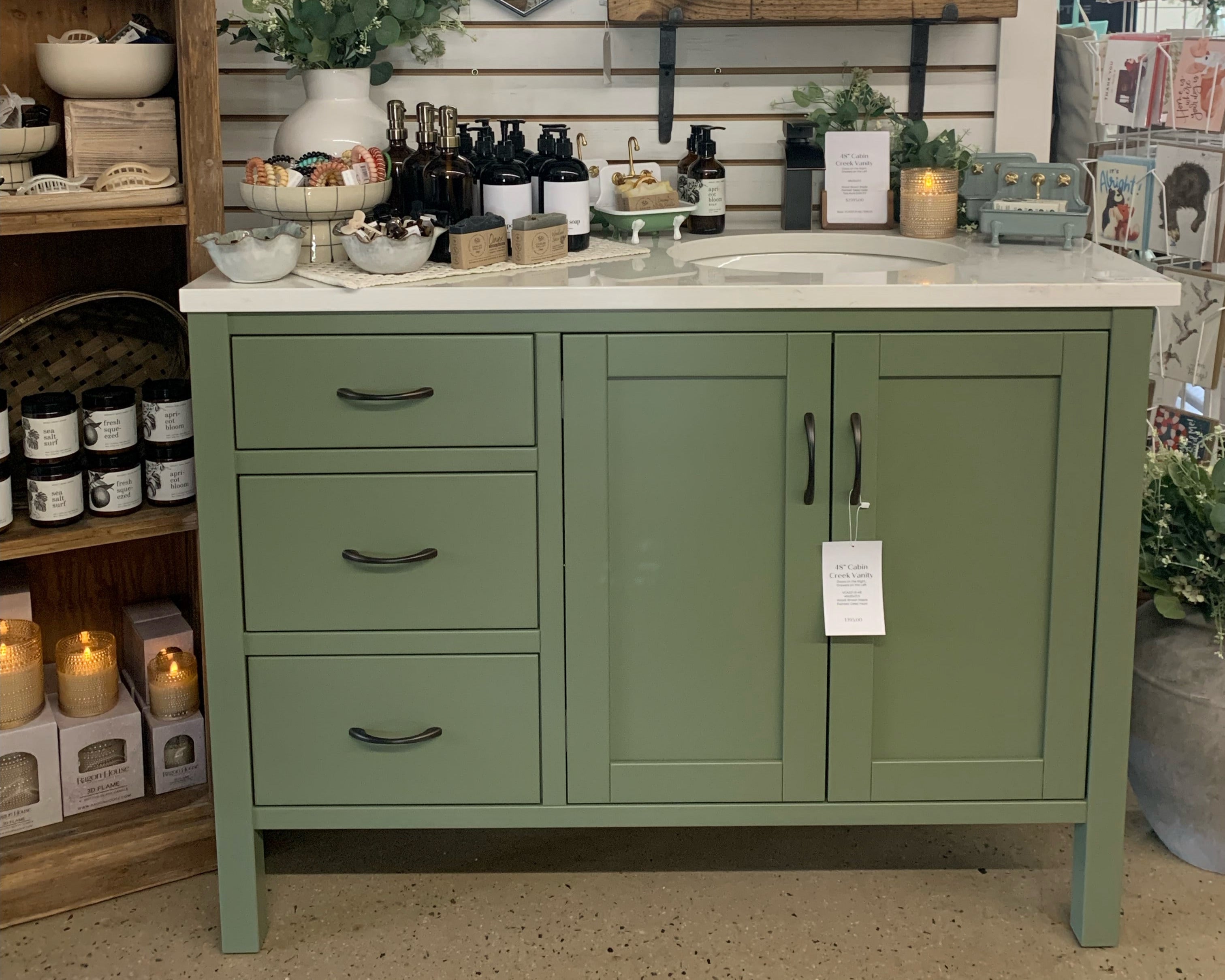Front view of an Amish made 48 inch Cabin Creek bathroom vanity in painted maple - handcrafted furniture in Lancaster
