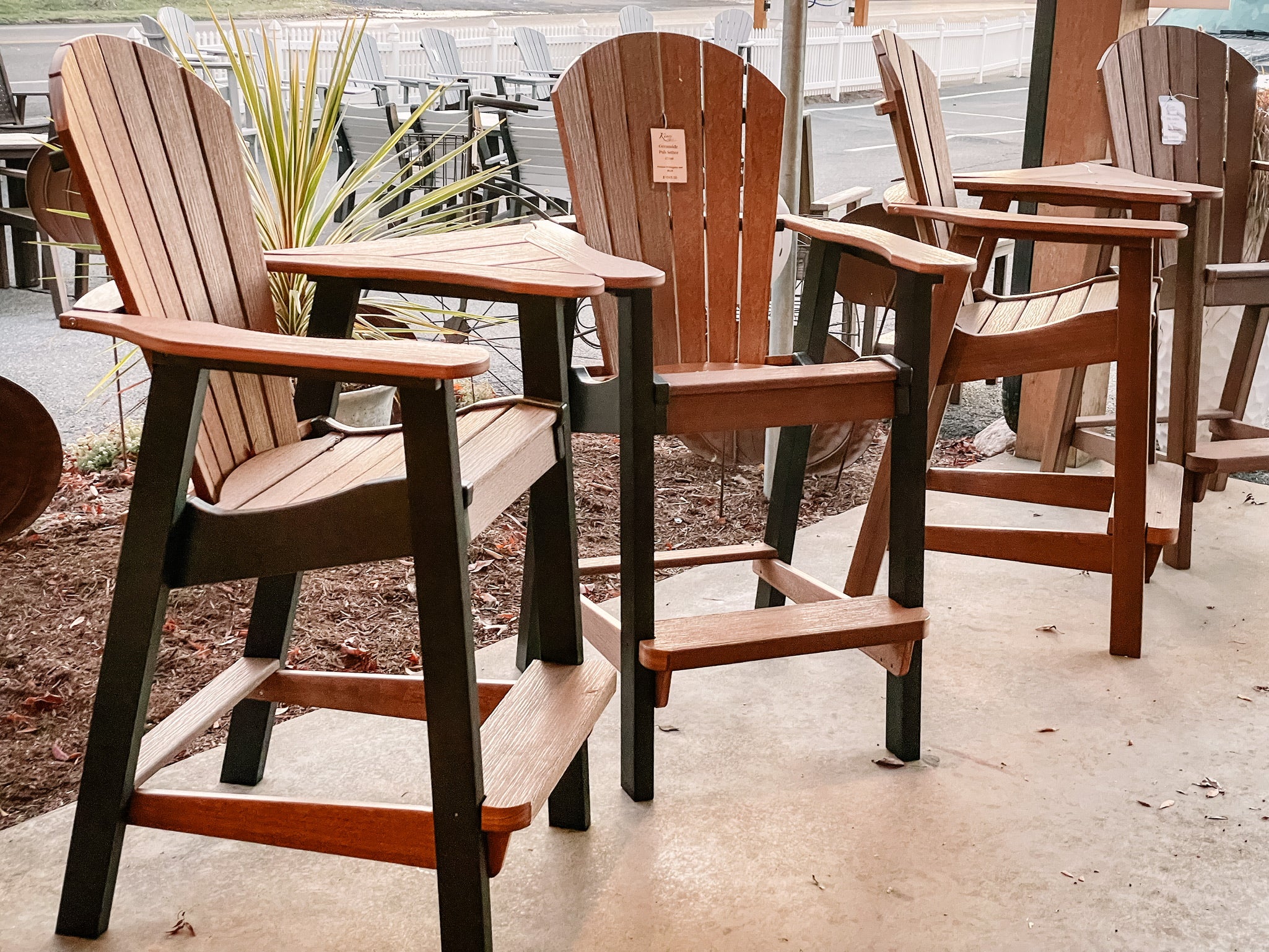 Ocean side, pub settee patio chair set in brown and black - Lancaster outdoor furniture