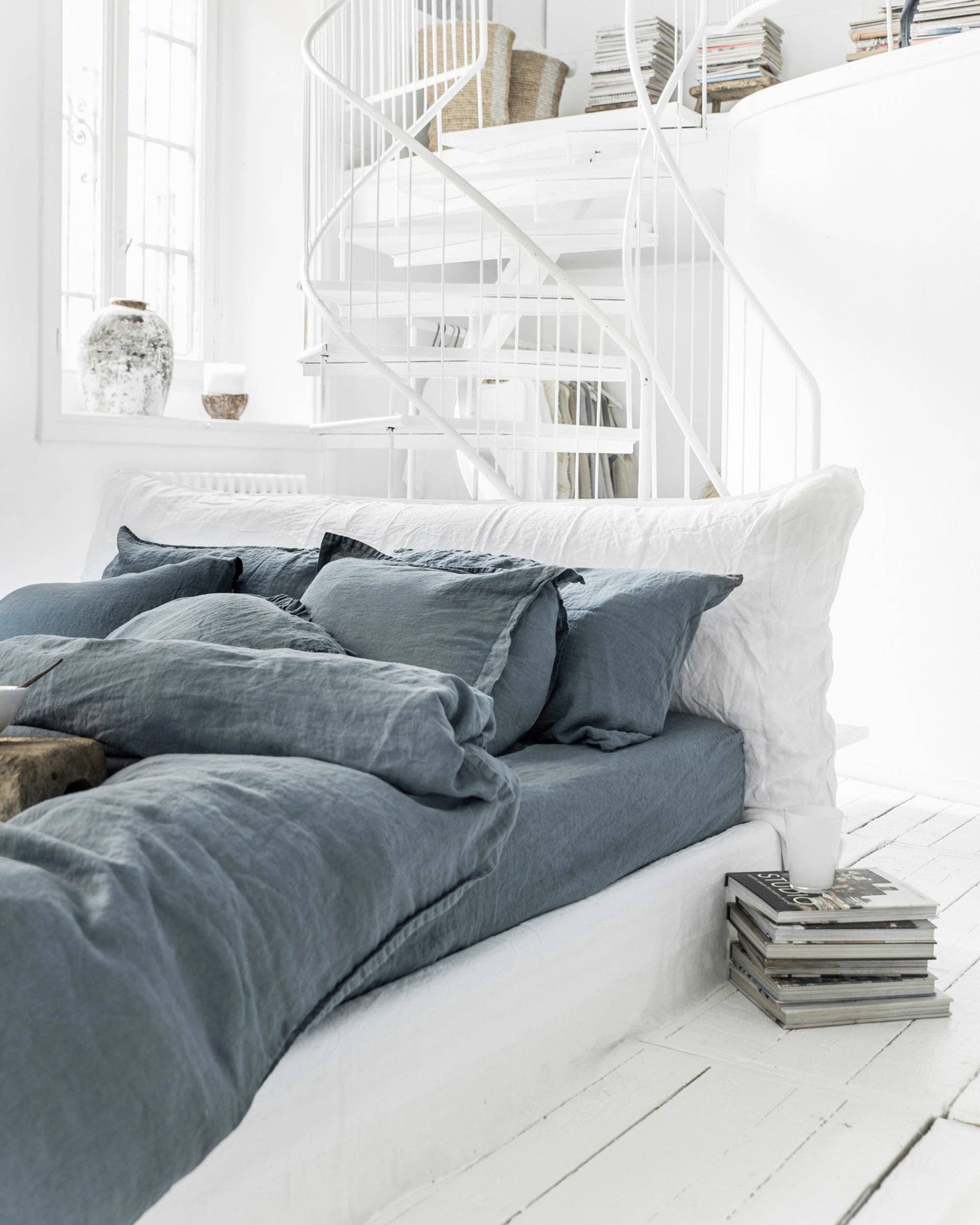 Linen sheet set in Grey blue (4 pcs) Bedding set