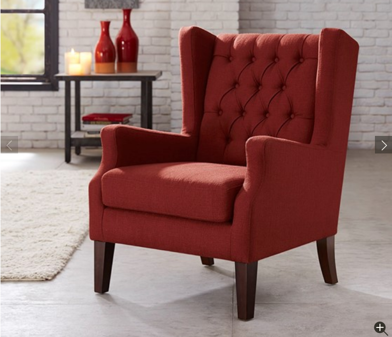 Red tufted wing chair - comfortable easy chair